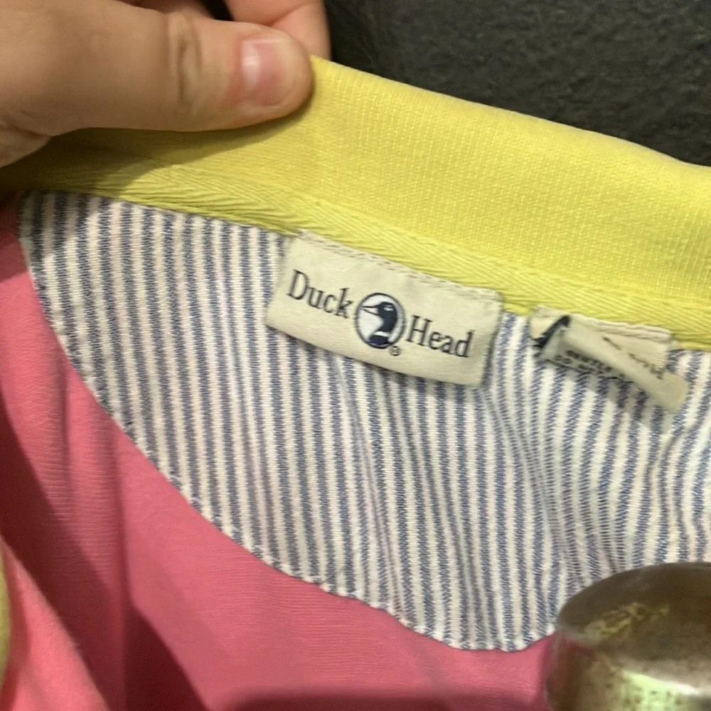 2000s Duck Head Pink Golf Shirt with Yellow Collar XL - Picture 8 of 12